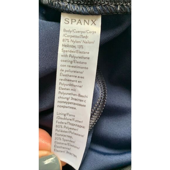 NEW NWT SPANX Faux Leather SHINY NAVY BLUE LEGGINGS sz L - Picture 6 of 6